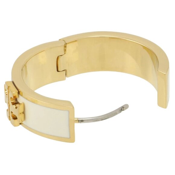 Beautiful Tory Burch Kira White & Gold Huggie Earrings - Picture 4 of 4